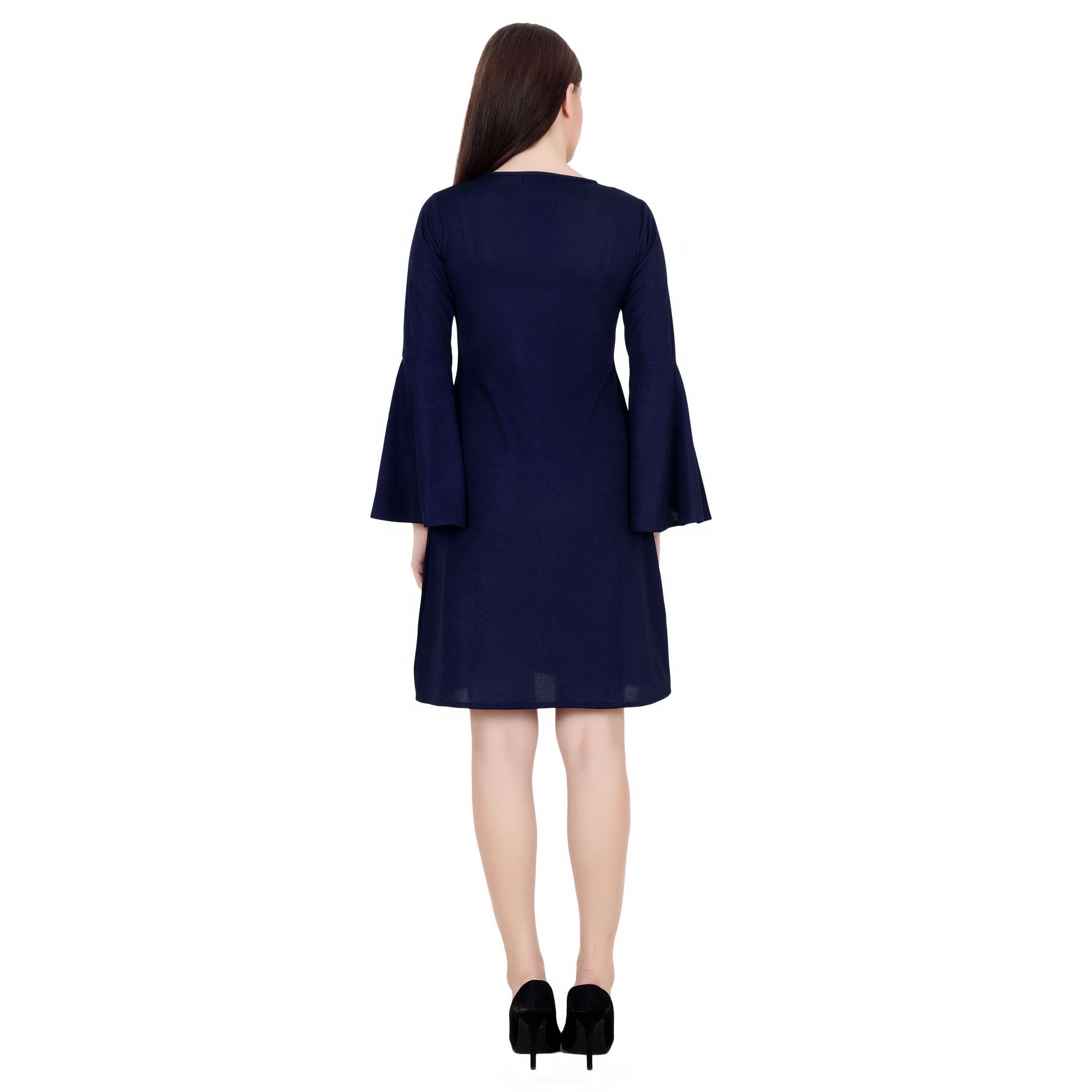 NAVY BELL SLEEVE FLARED MIDI